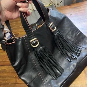 See by Chloe beautiful smooth black leather handbag, 2 smaller handles and long